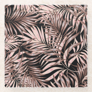 Tropical Palm: Jungle Floral Pattern. Glass Coaster