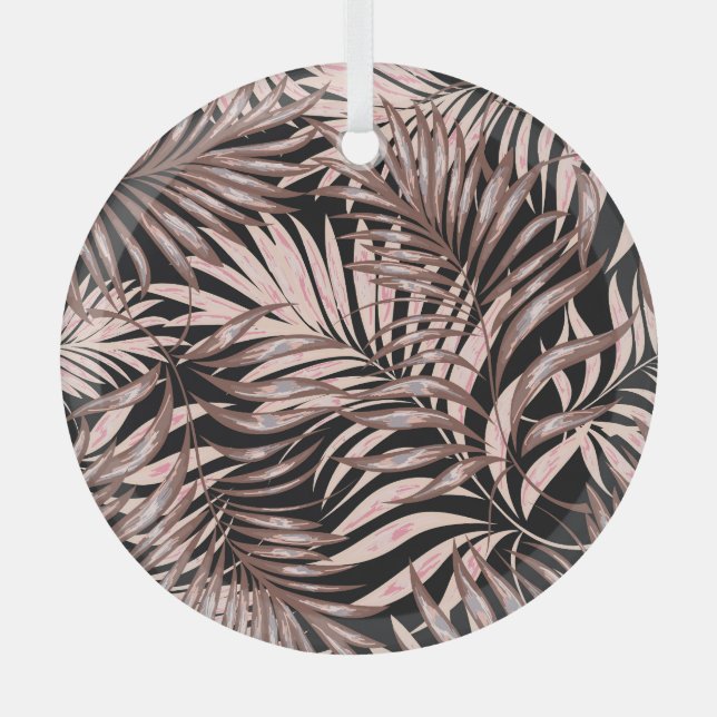 Tropical Palm: Jungle Floral Pattern. Glass Ornament (Front)