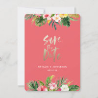 Tropical palm leaf and floral gold script