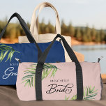 Tropical Palm Leaf Any Colour Handwritten Bride Duffle Bag<br><div class="desc">Wedding gift to personalize for the bride for her bachelorette weekend or honeymoon. Bride is lettered in swirly handwritten calligraphy and, you can easily switch this to suit anyone in your wedding party, by entering the design tool. The design features a watercolor tropical palm leaf which is also used in...</div>