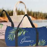 Tropical Palm Leaf Any Colour Handwritten Groom Duffle Bag<br><div class="desc">Wedding gift to personalize for the groom for his bachelor weekend or honeymoon. Groom is lettered in swirly handwritten calligraphy and, you can easily switch this to suit anyone in your wedding party, by entering the design tool. The design features a watercolor tropical palm leaf which is also used in...</div>