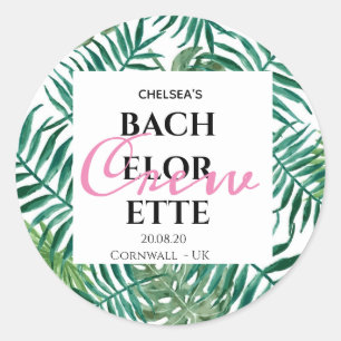 Tropical Palm Leaf Bachelorette Crew Party Classic Round Sticker