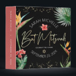Tropical Palm Leaf Bat Mitzvah Black Gold Keepsake Binder<br><div class="desc">Let your favourite Bat Mitzvah be proud, rejoice and celebrate her milestone with this stunning keepsake scrapbook memory album. Stylish, stunning, colourful, tropical watercolor birds of paradise flowers, faux gold handwritten script, Star of David and glitter dots, along with white modern sans serif type, overlay a dramatic, black background. Additional...</div>