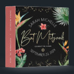 Tropical Palm Leaf Bat Mitzvah Black Gold Keepsake Binder<br><div class="desc">Let your favourite Bat Mitzvah be proud, rejoice and celebrate her milestone with this stunning keepsake scrapbook memory album. Stylish, stunning, colourful, tropical watercolor birds of paradise flowers, faux gold handwritten script, Star of David and glitter dots, along with white modern sans serif type, overlay a dramatic, black background. Additional...</div>