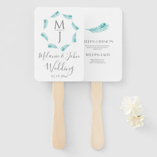 Tropical Palm Leaf Circular Logo Wedding Program Hand Fan