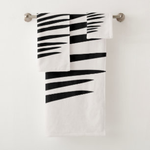 Tropical Palm Leaf Cream White And Black Bath Towel Set