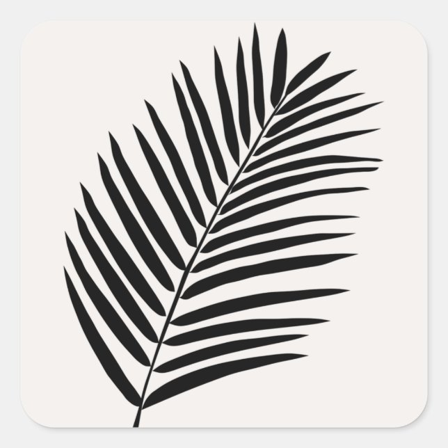Tropical Palm Leaf Cream White And Black Square Sticker (Front)