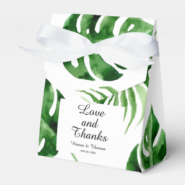Tropical Palm Leaf Destination Wedding Favor Box (Front Side)