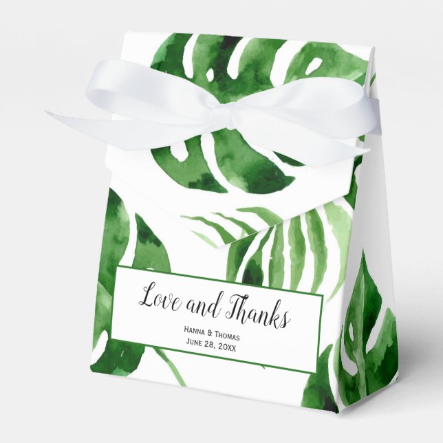 Tropical Palm Leaf Destination Wedding Thank You Favor Box (Front Side)