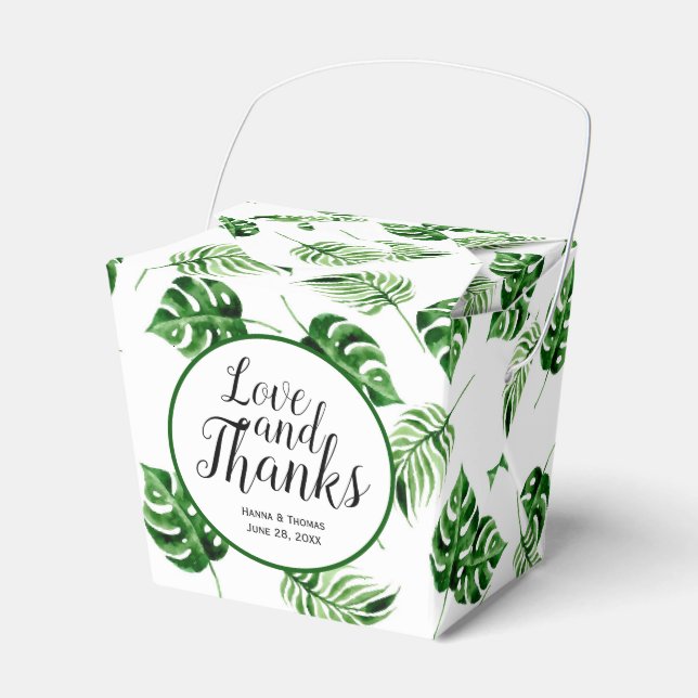 Tropical Palm Leaf Destination Wedding Thank You  Favor Box (Front Side)