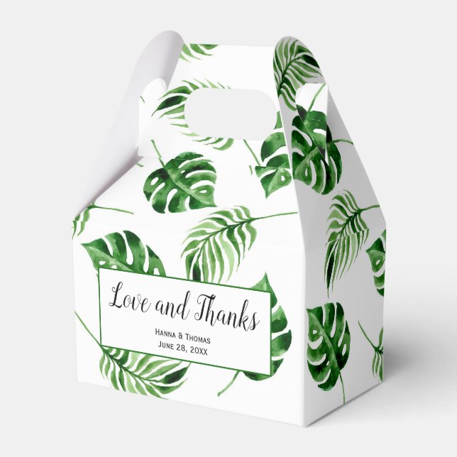 Tropical Palm Leaf Destination Wedding Thank You Favor Box (Front Side)