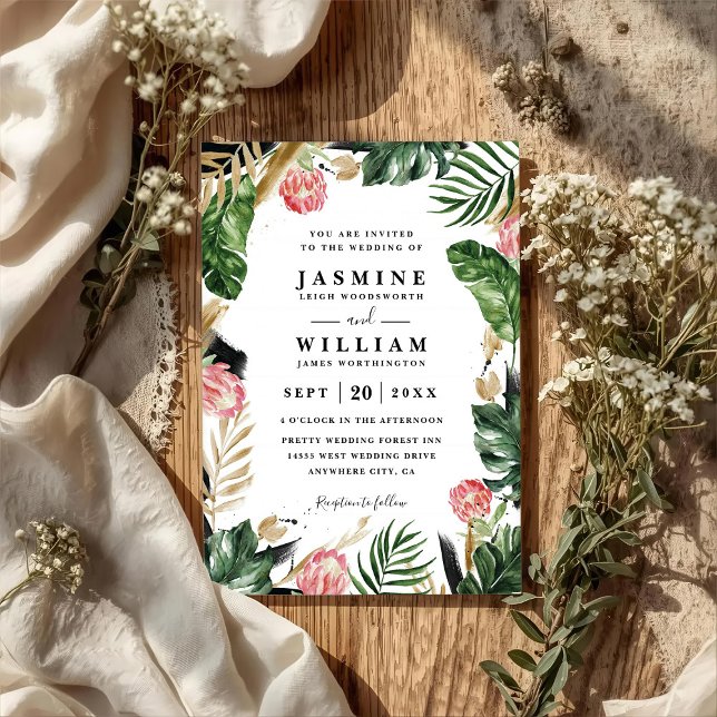 Tropical Palm Leaf Elegant Modern QR Code Wedding Invitation (Creator Uploaded)
