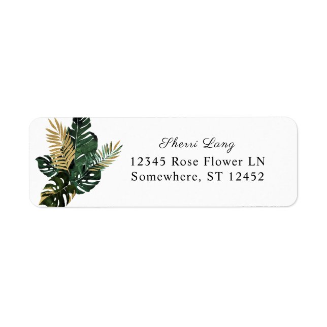 Tropical Palm Leaf Gold 1 Adresse de retour Label (Devant)