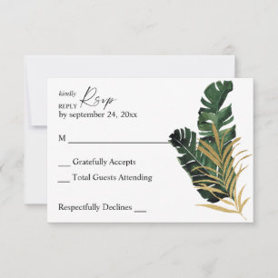 Tropical Palm Leaf Gold no Meal RSVP Card