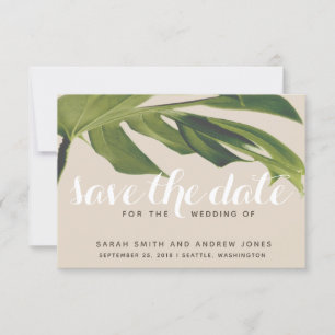 Tropical Palm Leaf Green and Tan Save the Date