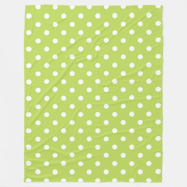 Tropical Palm Leaf Green and White Polka Dot Fleece Blanket (Front)