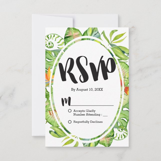 Tropical Palm Leaf Island Wreath Wedding RSVP (Front)