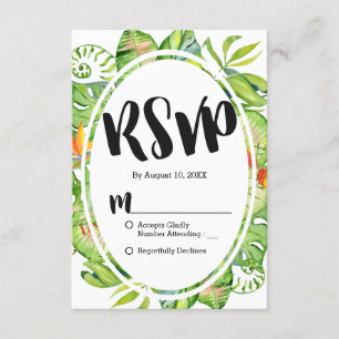 Tropical Palm Leaf Island Wreath Wedding RSVP Card