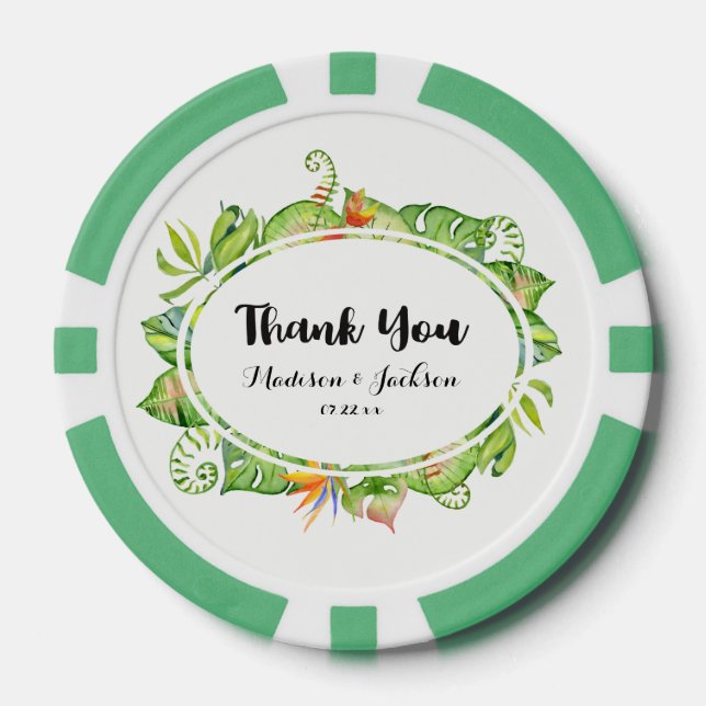 Tropical Palm Leaf Island Wreath Wedding Thank You Poker Chips