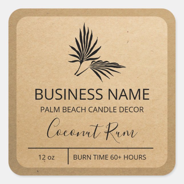 Tropical Palm Leaf Kraft Soy Candle Labels (Front)