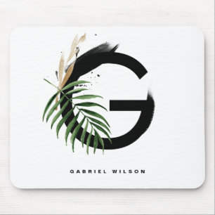 Tropical Palm Leaf Letter G Monogram Personalized Mouse Pad