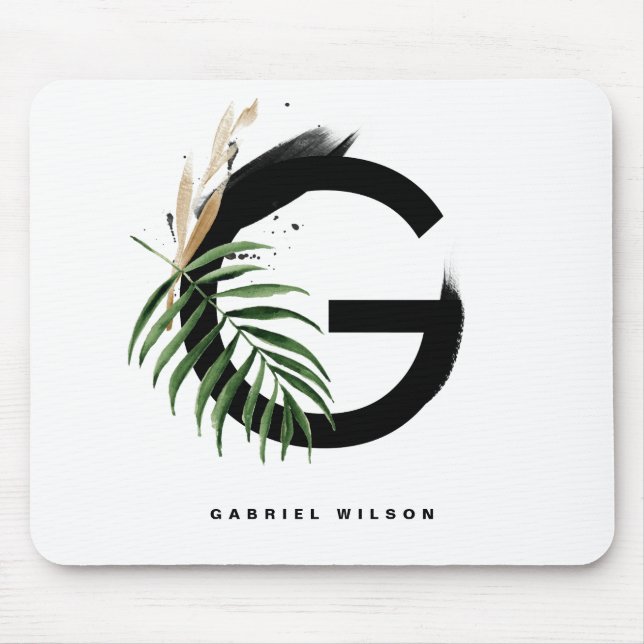 Tropical Palm Leaf Letter G Monogram Personalized Mouse Pad (Front)