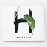 Tropical Palm Leaf Letter H Monogram Personalized Mouse Pad<br><div class="desc">Customizable letter H monogram mousepad featuring watercolor tropical palm leaf,  faux gold foil leaf and black watercolor brush accents. Personalize this tropical monogram mousepad by your name or other details. This boho letter H monogram mousepad will be perfect as a gift. Other letters are available.</div>