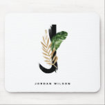 Tropical Palm Leaf Letter J Monogram Personalized Mouse Pad<br><div class="desc">Customizable letter J monogram mousepad featuring watercolor tropical palm leaf, faux gold foil leaf and black watercolor brush accents. Personalize this tropical monogram mousepad by your name or other details. This boho letter J monogram mousepad will be perfect as a gift. Other letters are available.</div>