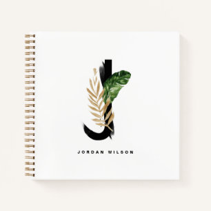 Tropical Palm Leaf Letter J Monogram Personalized Notebook