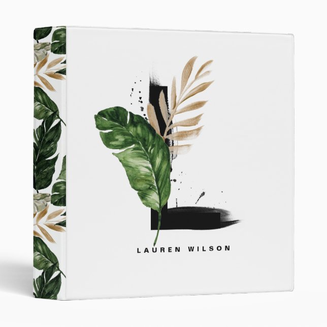 Tropical Palm Leaf Letter L Monogram Personalized Binder (Front/Spine)