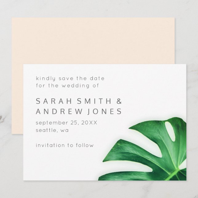 Tropical Palm Leaf Minimalist Save the Date (Front/Back)