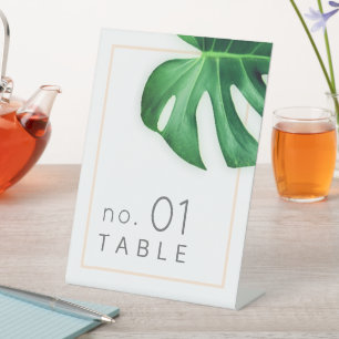 Tropical Palm Leaf Minimalist Table Number Pedestal Sign