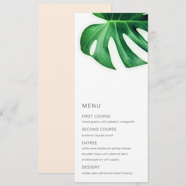 Tropical Palm Leaf Minimalist Wedding Menu Invitation (Front/Back)