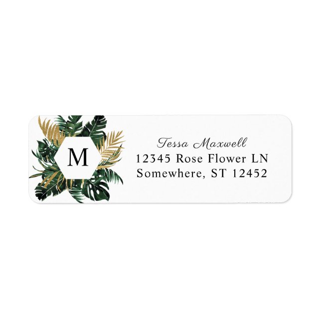 Tropical Palm Leaf Monogram Adresse de retour (Devant)