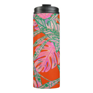 Tropical Palm leaf monstera coleus red green pink Thermal Tumbler