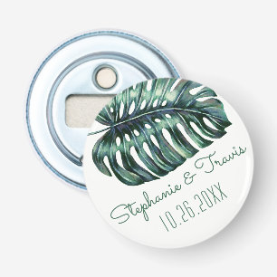 Tropical Palm Leaf Monstera Save the Date Magnet Bottle Opener