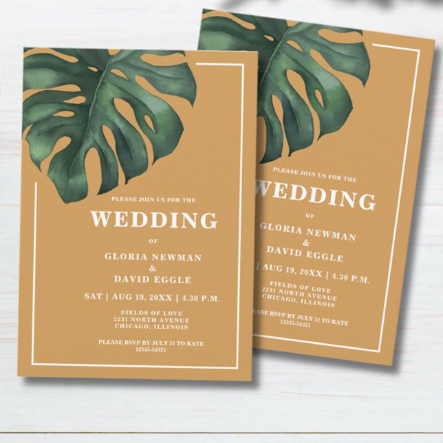 Tropical Palm Leaf Monstera Wedding Invitation (Creator Uploaded)