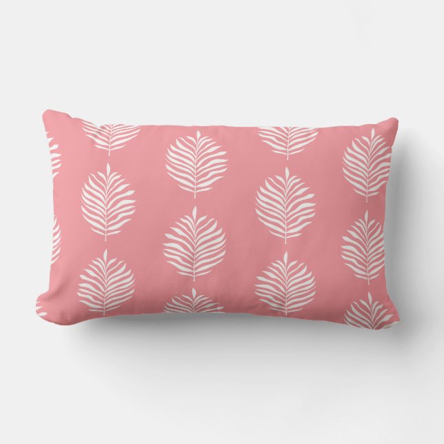 Tropical Palm Leaf Pattern Flamingo Pink Lumbar Pillow (Front)