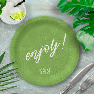 Tropical Palm Leaf Pattern Green ID577 Paper Plate