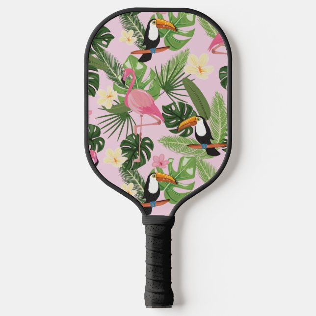 Tropical Palm Leaf Pink Pickleball Paddle (Front)