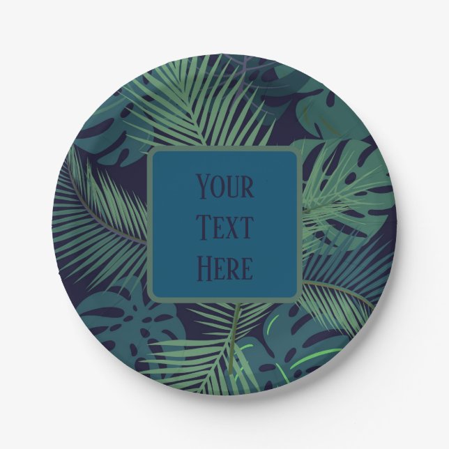 Tropical Palm Leaf Plate – Custom Jungle Text   (Front)