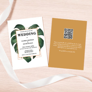 Tropical Palm Leaf  QR Code Wedding Invitation