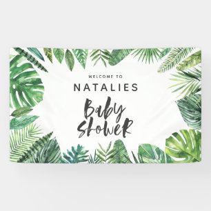 Tropical palm leaf & script baby shower banner