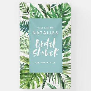 Tropical palm leaf & script bridal shower banner