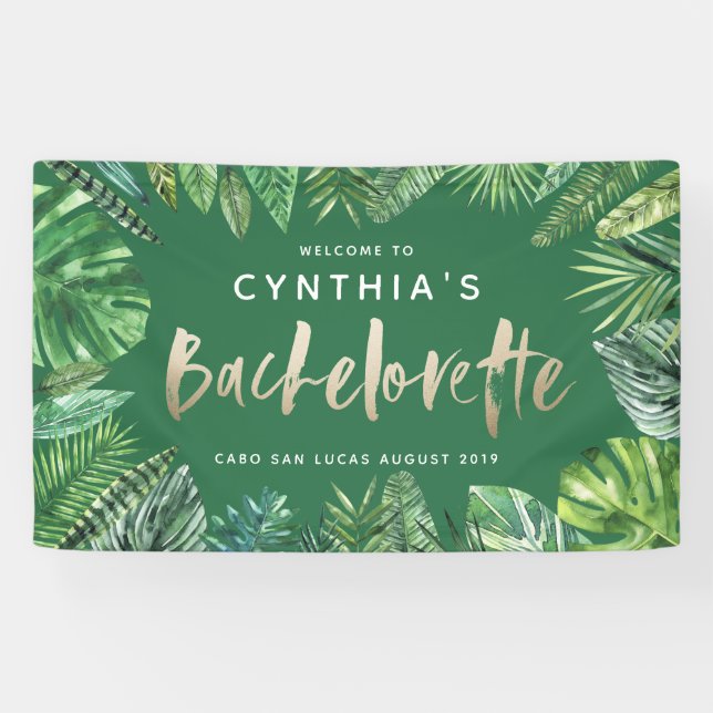 Tropical palm leaf & script gold bachelorette banner (Horizontal)