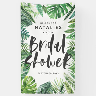 Tropical palm leaf & script virtual bridal shower banner