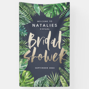 Tropical palm leaf script virtual bridal shower banner