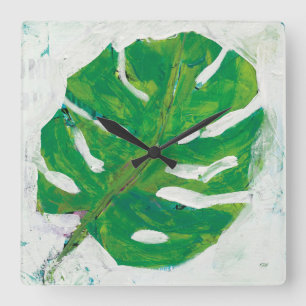 Tropical Palm Leaf Square Wall Clock