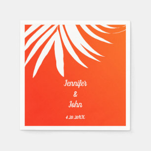 Tropical Palm Leaf Sunset Orange Beach Wedding Napkin