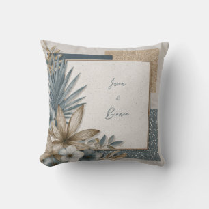 Tropical Palm Leaf Terrazzo Geometric Gold Texture Throw Pillow